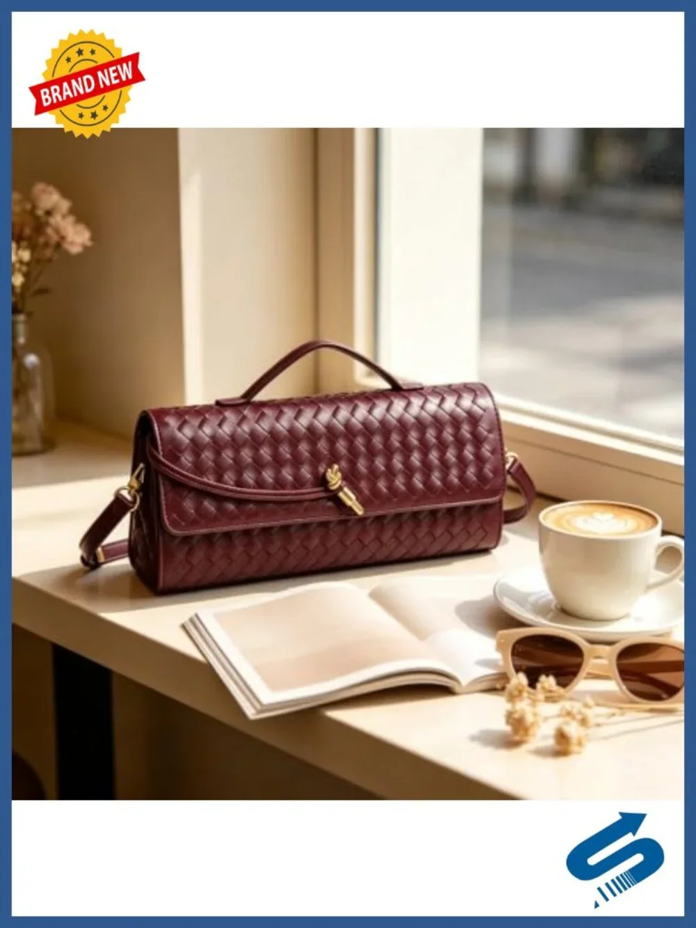 Woven Satchel Shoulder Bag Faux Leather Women's Handbag